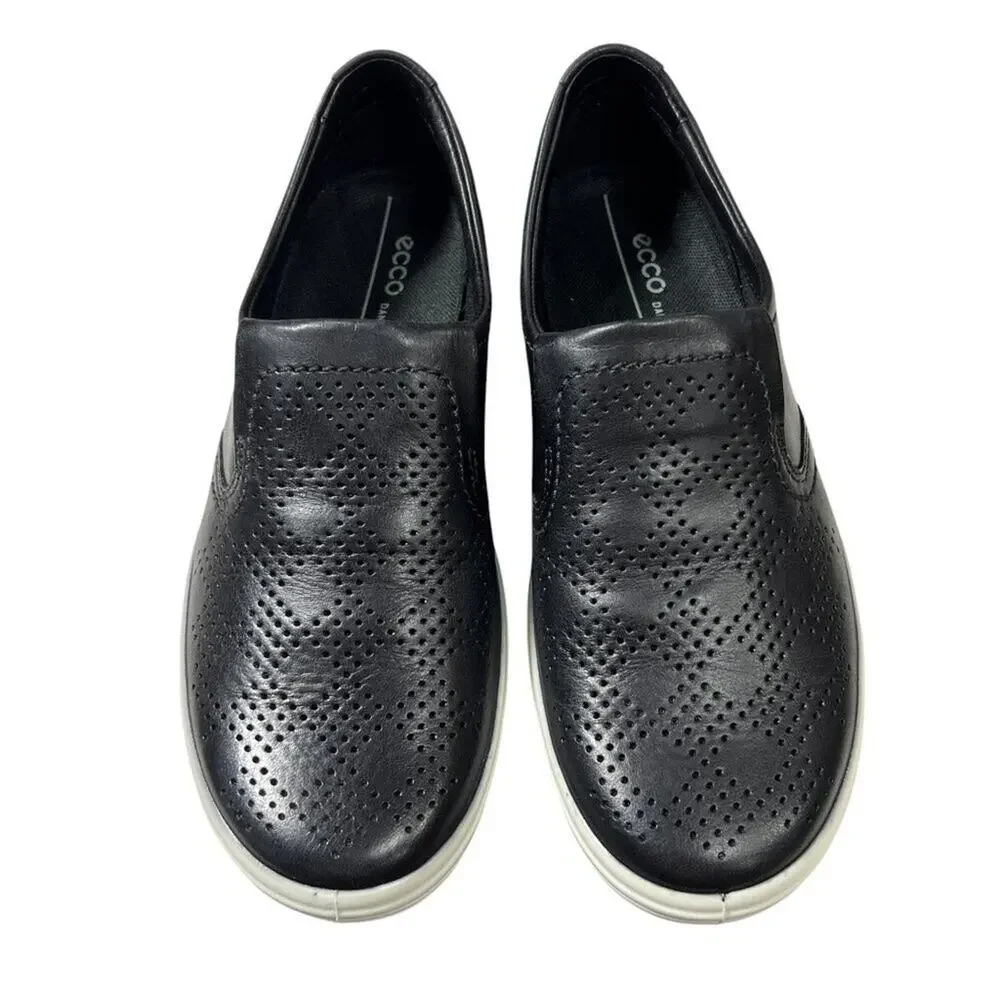 ECCO Soft 7 Slip-On Sneakers SIZE 36 Black Perforated Leather Walking Shoes NIB